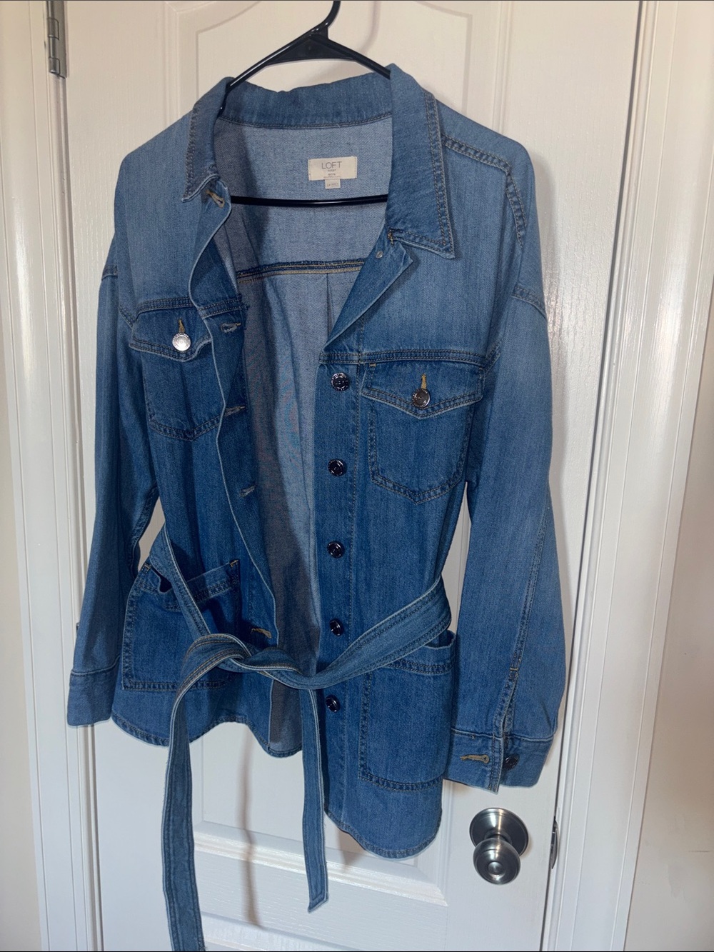 LOFT Blue Denim Belted Jean Jacket